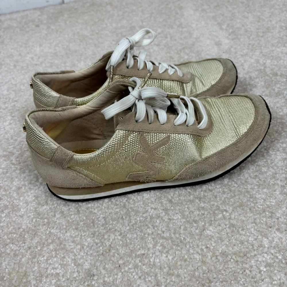 Michael Kors Trainer Gold Metallic Suede Sneakers‎ Womens 6.5M HJ16J